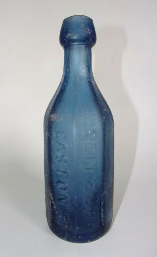 Cobalt Blue 8 Sided Soda Mineral Waters Bottle Seitz & Bro Easton Pa Premium