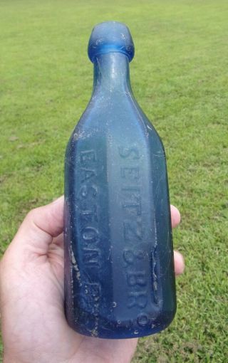 Cobalt Blue 8 Sided Soda Mineral Waters Bottle SEITZ & BRO EASTON PA PREMIUM 5