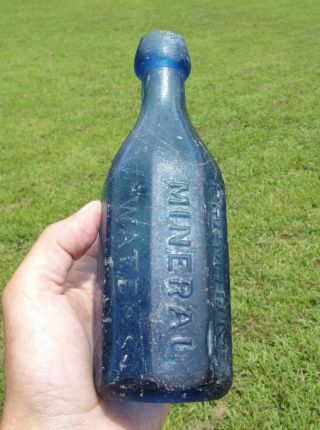 Cobalt Blue 8 Sided Soda Mineral Waters Bottle SEITZ & BRO EASTON PA PREMIUM 6