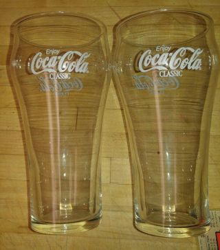 Set 2 - Coca Cola Glass " Enjoy Coca - Cola Classic " Retro Euc