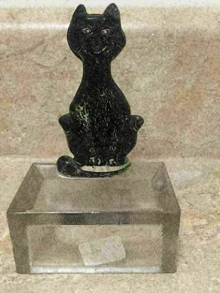 Black Cat For Luck Glass Candy Container Very Good Paint