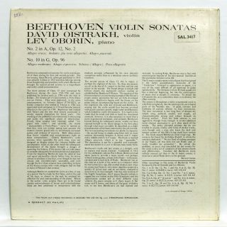 OISTRAKH,  OBORIN - BEETHOVEN violin sonatas PHILIPS SAL 3416/20 5xLPs EX, 10