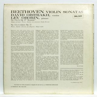 OISTRAKH,  OBORIN - BEETHOVEN violin sonatas PHILIPS SAL 3416/20 5xLPs EX, 12