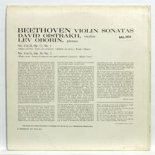 OISTRAKH,  OBORIN - BEETHOVEN violin sonatas PHILIPS SAL 3416/20 5xLPs EX, 6