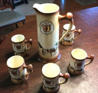 Pre Pro " Leisy " Set Of 5 Mugs Pitcher Ceramic With Awesome Graphics Circa 191