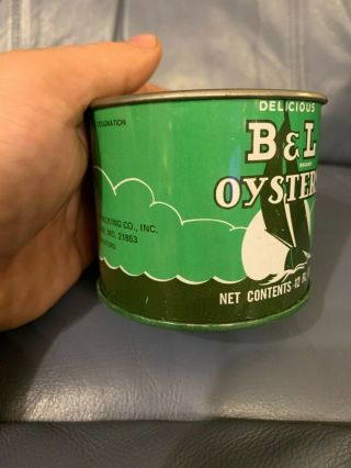 Vintage 12 Oz.  B & L Oyster Tin Can Princess Anne MD Bivalve Oyster Packing Co. 3