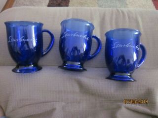 Starbucks Coffee Cups Anchor Hocking Cobalt Blue Glass Pedestal Mugs Set Of 3