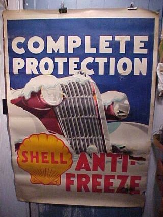 Orig 1930s Shell Gas Station Advertising Anti - Freeze Display Poster