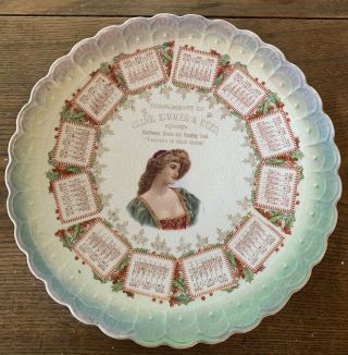 Antique 1909 Advertising Calendar Plate Cline Zimmer & Reed Sterling China