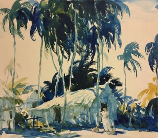 Wilmot Emerton Heitland 20th C.  American Pafa Watercolor Painting Tropical Scene