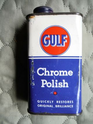 Gulf Oil - Chrome Polish Tin - 8 Oz Can - Old Logo - Full