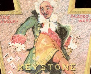 Philadelphia Die Cut Trade Card,  Keystone Watch Cases,  Man W/ Playing Cards X516