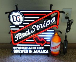 Jamaica Red Stripe Lager Beer Neon Bar Sign - 3 - D Bottle With Arrow