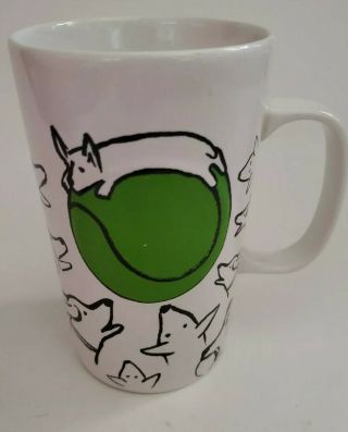 Starbucks Dog Ceramic Coffee Cup 16 Oz Mug Dogs Tennis Ball Green White 2015