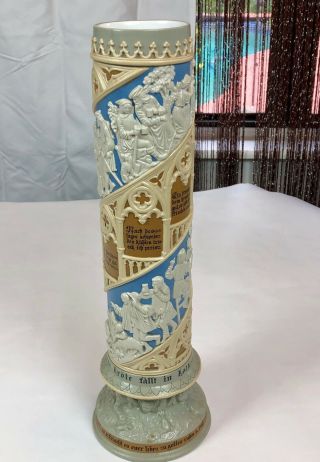 Antique Villeroy Boch Mettlach Relief Pokal Stein Cylinder Vase 16” Tall 4