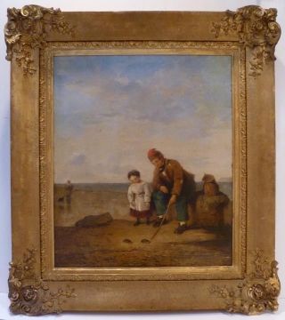 By William Shayer - Crab Fishing - Southampton Large Oil Painting - Listed