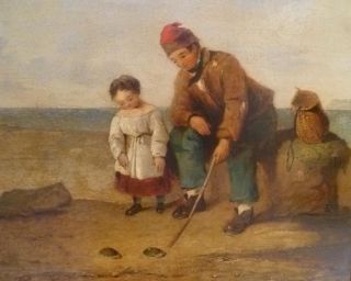BY WILLIAM SHAYER - CRAB FISHING - SOUTHAMPTON LARGE OIL PAINTING - LISTED 3