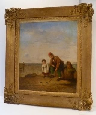 BY WILLIAM SHAYER - CRAB FISHING - SOUTHAMPTON LARGE OIL PAINTING - LISTED 4