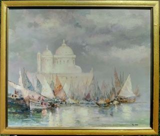 Pierre Du Bois (french,  20th C) Venice Italy Grand Canal Harbor,  Oil On Canvas