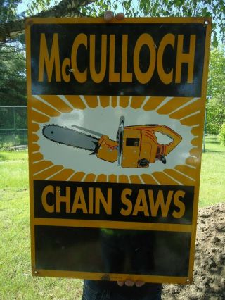 Old Large 1953 Mcculloch Chain Saws Porcelain Enamel Advertising Sign