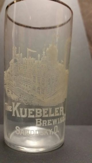 Pre Prohibition Kuebler Brewing Etched Beer Glass Sandusky Ohio