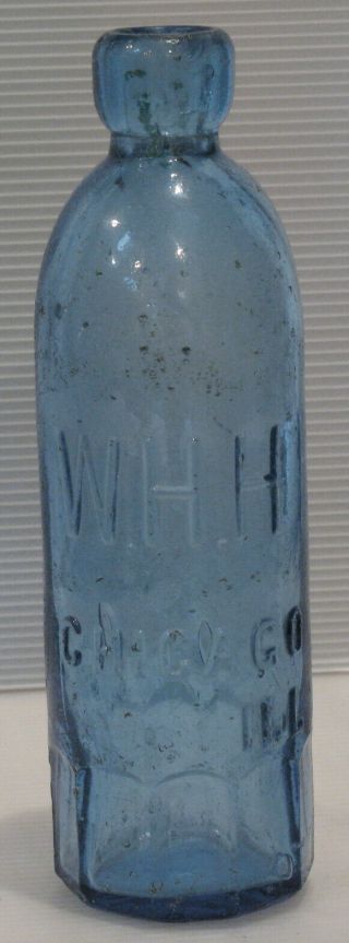 Antique Hutchinson Soda Bottle Whh Chicago Blue