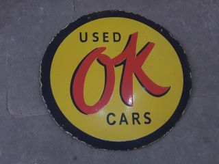 Porcelain Ok Cars Double Sided Porcelain Sign 36 Inches Round