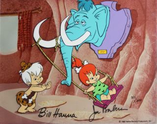 Hanna & Barbera Signed Flintstones Cel - Limited Edition - Pebbles & Bamm - Bamm