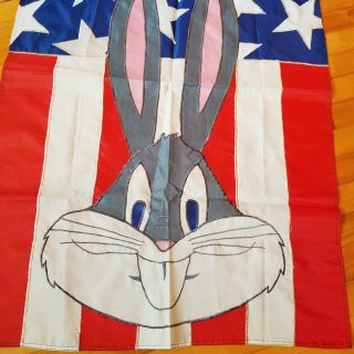 VTG 90s Bugs Bunny American Flag Outdoor Garden Banner Sign Looney Tunes 1995 LG 2