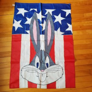 VTG 90s Bugs Bunny American Flag Outdoor Garden Banner Sign Looney Tunes 1995 LG 5