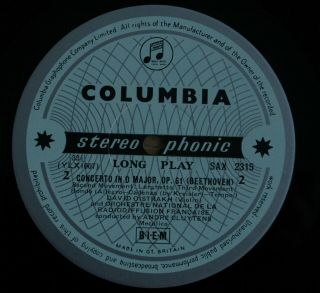 Columbia B/S - SAX 2315 - Oistrakh & Cluytens - Beethoven - Violin Concerto - NM 5