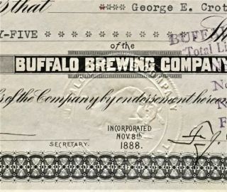 BUFFALO BREWING CO Stock 1937.  Sacramento,  CA.  Very Successful Brewery 1888 - 1945 3