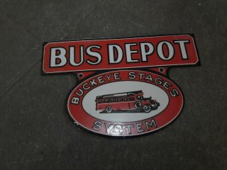 Porcelain Bus Depot Enamel Sign Size 10 " X 6 " Inches