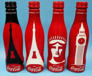 2017 Eiffel Tower,  Big Ben,  Statue of Liberty Aluminum Coca Cola 4 Bottle Set 8
