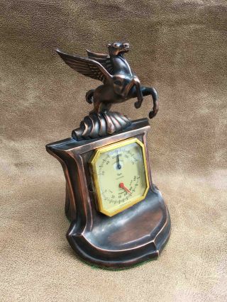 Old Mobil Gas/oil Pegasus Advertising Vip Desk Accessory Thermometer Barometer