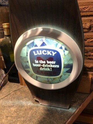 VINTAGE 1960 ' s LUCKY LAGER BEER LIGHTED SIGN ROTATING FOR DIFFERENT MESSAGE 3