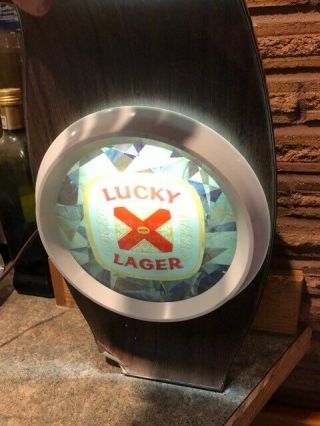 VINTAGE 1960 ' s LUCKY LAGER BEER LIGHTED SIGN ROTATING FOR DIFFERENT MESSAGE 4