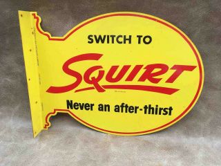 Old 1955 Switch To Squirt Double Sided Grapefruit Soda Advertising Sign