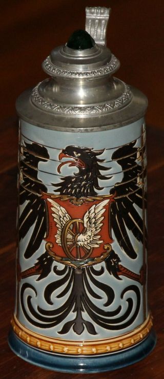 Mettlach 2075 " Railroad Symbols " 1/2 Liter German Beer Stein Antique - Repaired