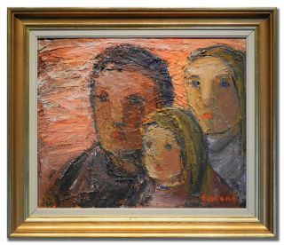 Einar Emland 1916 - 1994 / The Family - Swedish Art Oil Painting