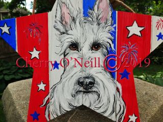Wheaten Scottish Terrier All American Wooden Star Patriotic Scottie