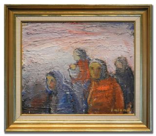 Einar Emland 1916 - 1994 / Refugees - Swedish Art Oil Painting