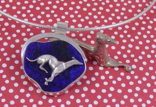 Quality Freeform Lapis & Sterling Pendant With Greyhound