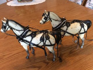 2 Breyer Horse White With Brown Spots With Harness