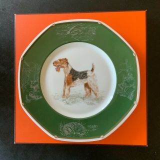 Hermes Pocelain Fox Terrier Plate,  With Box