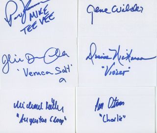 Gene Wilder Signed 3x5 Index Card Set Willy Wonka Cast Plus All 5 Kids