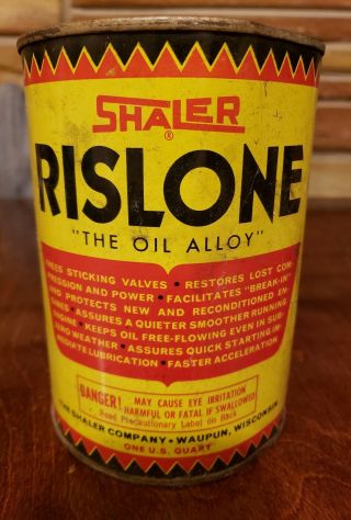Vintage Shaler Rislone " Oil Alloy " Treatment 1 Imperial Quart Oil Can Full Tin