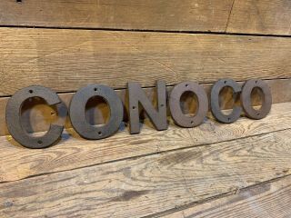 Cast Iron Conoco Sign Gas Pump Visible Oil Can Standard Gulf Exon Mobil Station