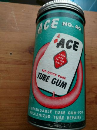 Vintage Antique Ace 40 Tire Tube Repair Patch Kit Cardboard Printed Can