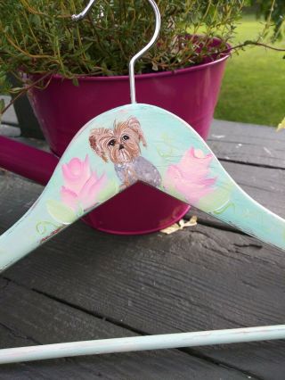 Hand Painted Dog Art Yorkie Yorkshire Terrier Shabby Roses Wood Hanger Two